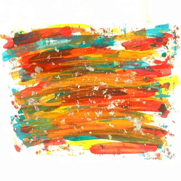 Red, olive, teal, yellow & orange ORIGINAL 9x12 - Picture 2 of 6